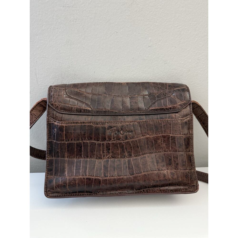 Brown Foley + Corinna Cocodrille Leather Vintage Crossbody Bag - Picture 6 of 9